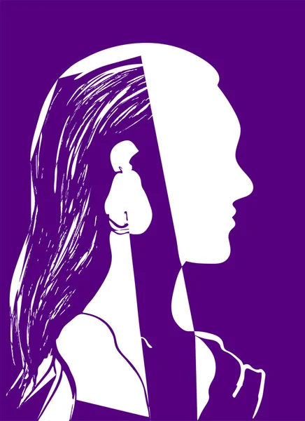 Silhouette Tête Femme Profil Une Belle Jeune Fille Aux Cheveux — Image vectorielle