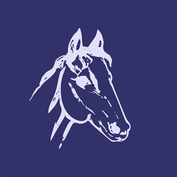 Ruční Tažené Skica Koňské Hlavy Lline Výkresu Modré Barvy Mustang — Stockový vektor