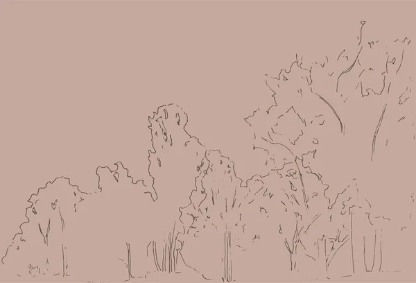 Croquis Arbres Buissons Dessin Linéaire Paysage Illustration Dessinée Main Forêt — Image vectorielle