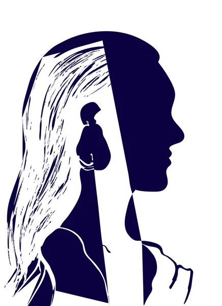 Silhouette Tête Femme Profil Une Belle Jeune Fille Aux Cheveux — Image vectorielle