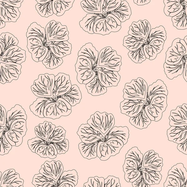 Ljus Rosa Hibiskus Blomstermönster Underbara Krasse Blommig Pattern Trendy Sömlös — Stock vektor