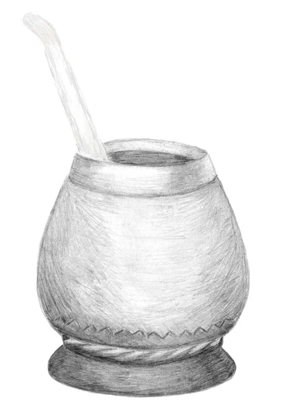 Cabaça Calabash Bombilla Para Chá Yerba Mate Gráficos Desenhados Mão — Fotografia de Stock