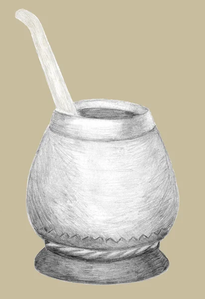 Calabaza Bombilla Para Yerba Mate Gráficos Dibujados Mano Dibujo Lápiz — Foto de Stock