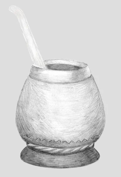 Cabaça Calabash Bombilla Para Chá Yerba Mate Gráficos Desenhados Mão — Fotografia de Stock