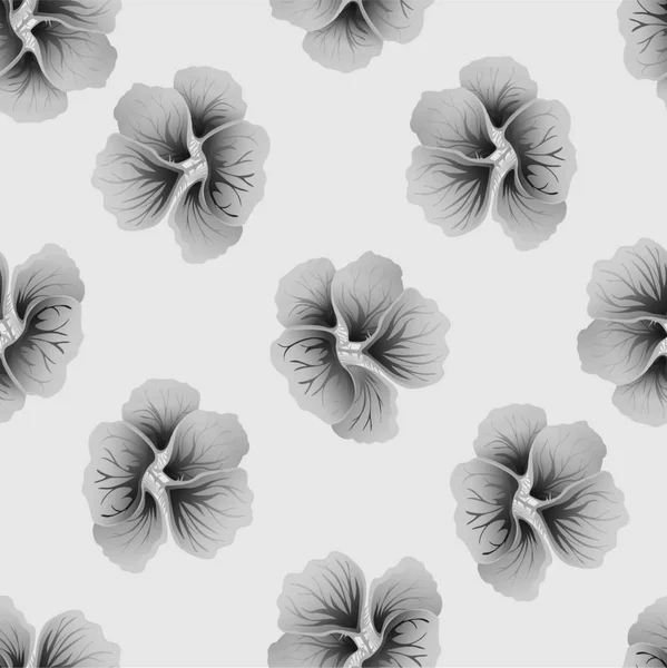 Sömlös vilda blommönster med krasse. Hibiscus blommor bakgrund. Botaniska motiv spridda slumpmässigt. Struktur för mode print. Vackra exotiska växter. Vektorillustration. Gråa färger. — Stock vektor