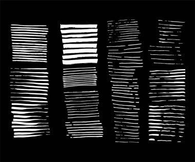 Soyut grunge tasarım. Çizgili doku. Vektör çizim ayarlayın. Fırça hat. Boya Stripes zemin. Kuru fırça darbesi ve uzanıyor. İzole dokulu şekli. El boyalı. Modern kaba tarzı.