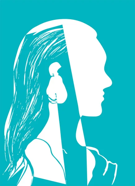 Silhouette Woman Head Profile Beautiful Young Girl Long Hair Turquoise — Stock Vector