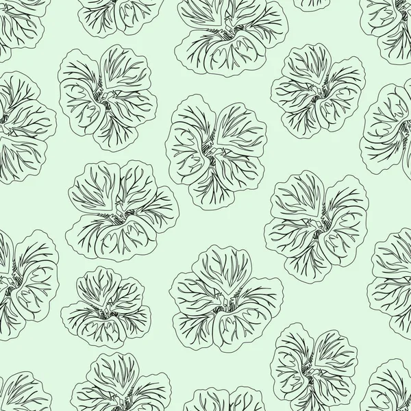 Light Greenhibiscus Estampado Flores Precioso Nasturtium Floral Pattern Trendy Fondo — Vector de stock