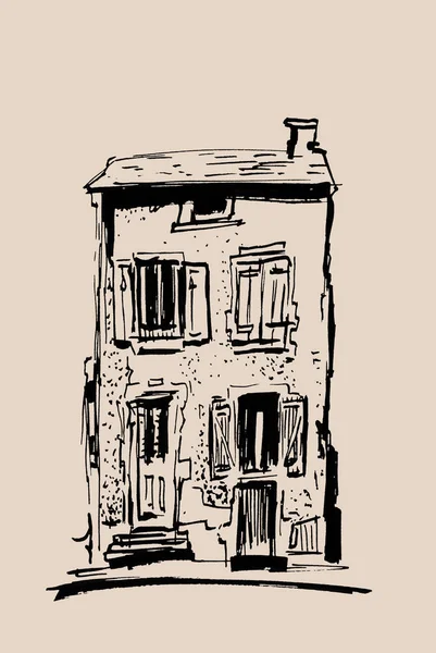 Ink Schets Van Gebouwen Hand Getekend Illustratie Van Huizen Europese — Stockfoto