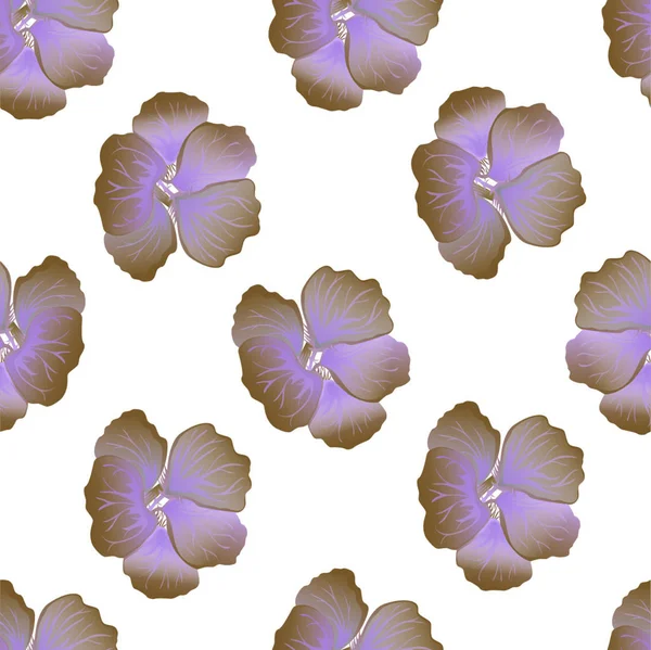 Saumaton villi kukka kuvio nasturtium. Hibiscus kukkia valkoisella taustalla. Kasvitieteellinen motifs hajallaan satunnaisesti. Tekstuuri muoti tulostaa. Kaunis eksoottinen kasvi. Vektoriesimerkki . — vektorikuva