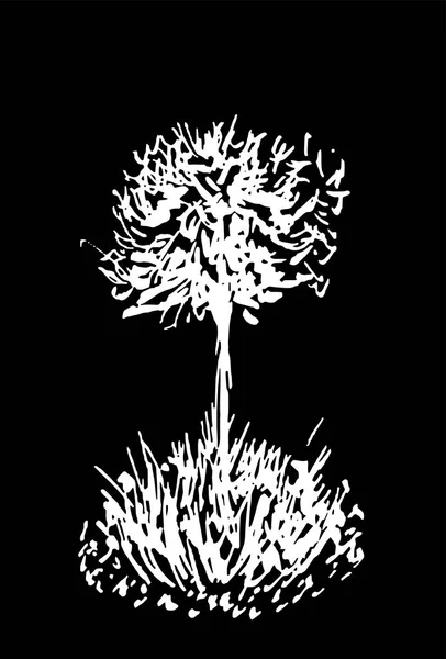 Σκίτσο διάνυσμα δέντρο. Vintage εικονογράφηση, χαραγμένο στυλ. Χέρι μελάνι. Λευκή γραμμή σχεδίασης απομονωμένη σε μαύρο φόντο. Για το τοπίο, πάρκο, υπαίθρια σχεδιασμό. — Διανυσματικό Αρχείο