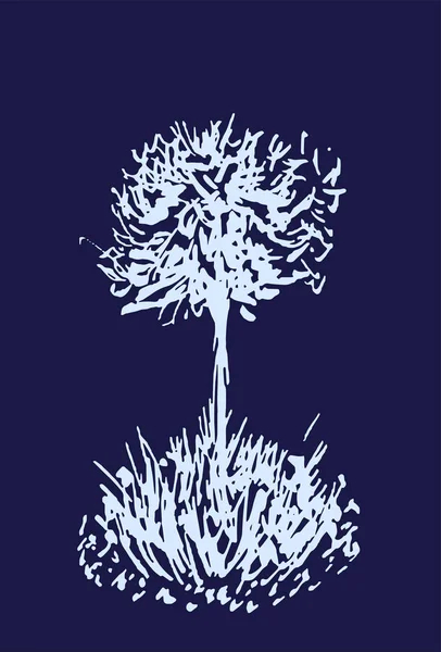 Schizzo vettoriale dell'albero.Illustrazione d'epoca, stile inciso. Inchiostro dipinto a mano. Disegno a linee isolato su sfondo scuro. Per paesaggio, parco, outdoor design. Colori blu . — Vettoriale Stock