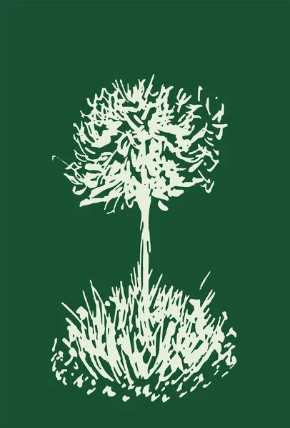 Árbol vector sketch.Vintage ilustración, estilo grabado. Tinta dibujada a mano. Dibujo en línea Aislado sobre fondo verde. Para el paisaje, parque, diseño al aire libre . — Archivo Imágenes Vectoriales