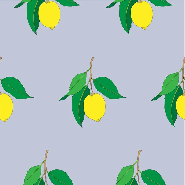 Patrón sin costuras con limones aislados sobre fondo gris. Frutas frescas amarillas con hojas verdes. Diseño de verano. Papel pintado colorido. Ilustración vectorial . — Archivo Imágenes Vectoriales