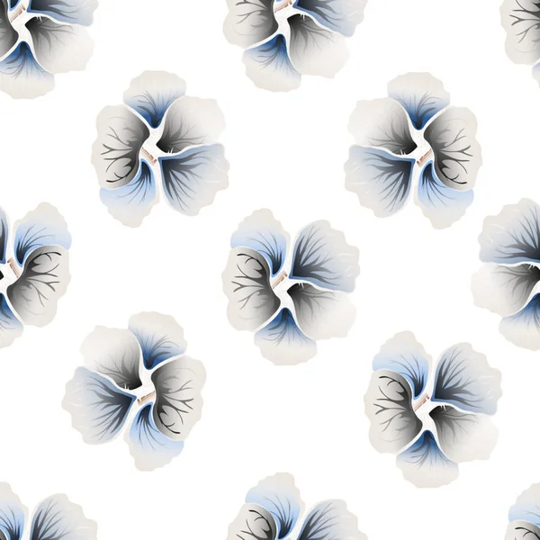Nahtloses wildes Blumenmuster mit Kapuzinerkresse. Hibiskusblüten auf weißem Hintergrund. Botanische Motive zufällig verstreut. Textur für Modedruck. schöne exotische Pflanze. Vektorillustration. — Stockvektor