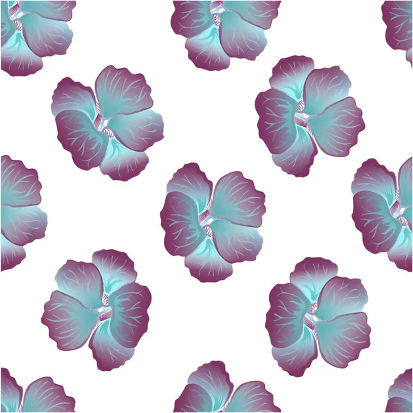 Seamless wild floral pattern with nasturtium. Hibiscus flowers on white background. Botanical Motifs scattered random. Texture for fashion print. Beautiful exotic plant. Vector illustration. — Stock Vector