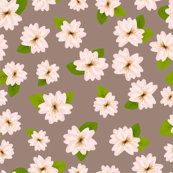 春の桜。日本の桜とのシームレスなパターン。グレーベージュの背景にピンクの花。ロマンチックなイラスト. — ストック写真