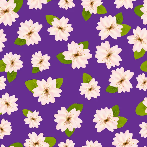 Spring cherry blossoms.Seamless pattern with Japanese sakura. Pink flowers on purple background. Romantic illustration. — Stock Photo, Image
