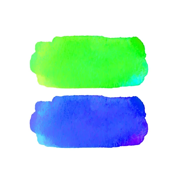 Set van aquarel getextureerde elementen voor design. Heldere blauwe en groene kleuren. Abstracte handgetekende achtergrond. Vector illustratie. Grunge textuur voor kaarten en flyers. Aquarelverf, aquarelverf. — Stockvector