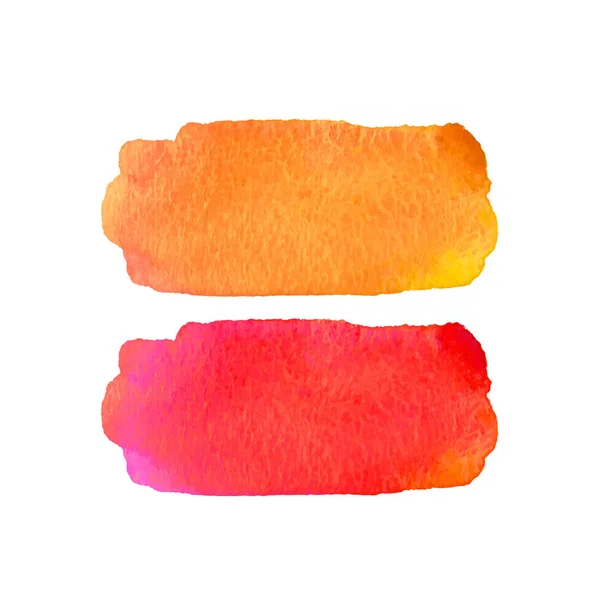 Conjunto de elementos de textura acuarela para el diseño. Colores naranja brillante y rojo. Fondo dibujado a mano abstracto. Ilustración vectorial. Textura grunge para tarjetas y volantes. Mancha de acuarela, pintura acuarela . — Vector de stock