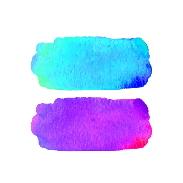 Set van aquarel getextureerde elementen voor design. Heldere blauwe en paarse kleuren. Abstracte handgetekende achtergrond. Vector illustratie. Grunge textuur voor kaarten en flyers. Aquarelverf, aquarelverf. — Stockvector