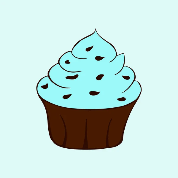 Cupcake with chocolate sprinkles isolated. Sweet Dessert with blue cream. Vector illustration — Stock Vector