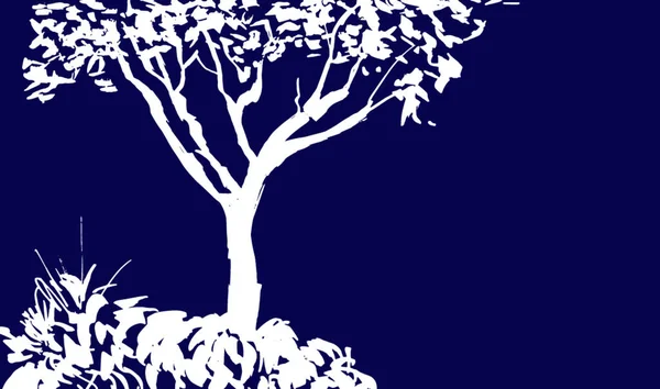 Sílhueta de árvore preta isolada sobre fundo branco. ISumi-e, u-sin, estilo de pintura gohua. Desenho com tinta estilizada. Ilustração desenhada à mão. — Vetor de Stock