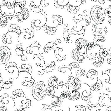 Karalama deseni yok. Çiçek süsü. Duvar kağıdı, tekstil, ambalaj kağıdı. Beyaz arka plan. El çizimi Vektör illüstrasyonu