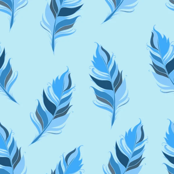 Feathers Seamless pattern. Vector illustration. Blue background — Stock Vector