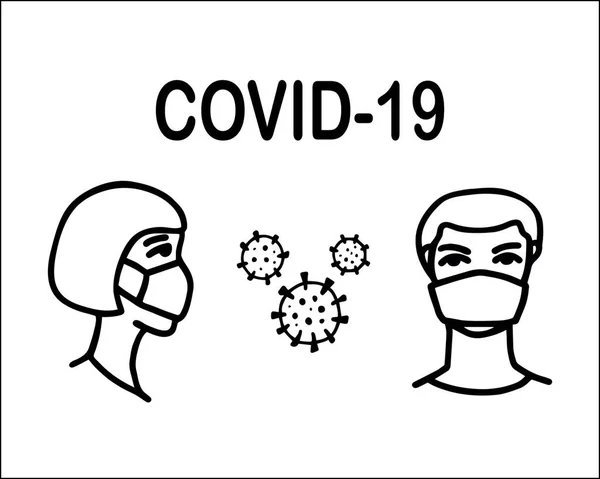 Hombre y mujer con máscara médica protectora para prevenir la infección. Símbolo virus. Microbio celular. Prevención del covidio. Alerta pandémica mundial . — Vector de stock