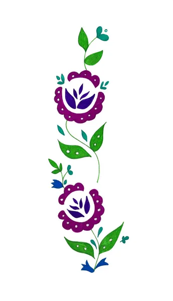 Composición decorativa de flores y hojas de garabato abstractas. Ilustración del motivo floral. Elemento de diseño. ornamento vertical dibujado a mano aislado sobre fondo blanco — Foto de Stock