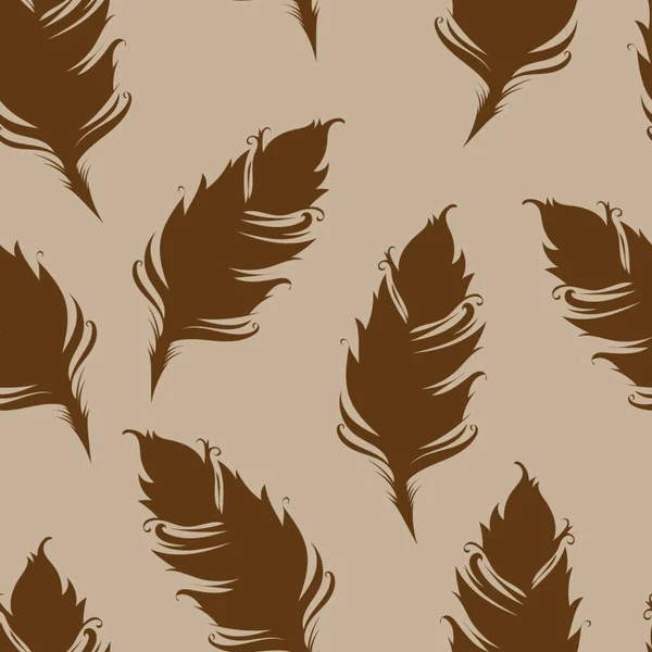 Feather silhouette isolated. Brown and beige colors. Seamless pattern. Vector illustration — Stock Vector