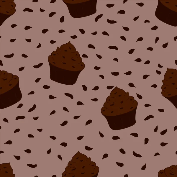 Gustosa icona dei cupcake al cioccolato. Dolce dolce. Schema senza soluzione di continuità. Illustrazione vettoriale — Vettoriale Stock