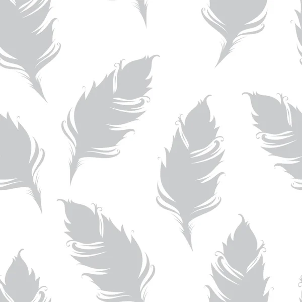 Silhouette piuma grigia isolata su sfondo bianco. Schema senza soluzione di continuità. Illustrazione vettoriale — Vettoriale Stock