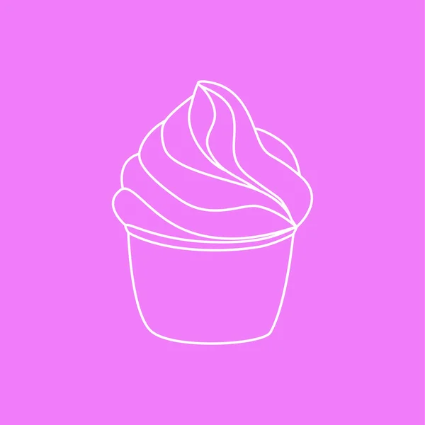 Ciasto babeczkowe odizolowana ikona. Linia sztuka styl kremowy deser izolowany na różowym tle. Logo piekarni. Szablon symbolu sklepu słodycze. Wektor ręcznie rysowane Ilustracja — Wektor stockowy