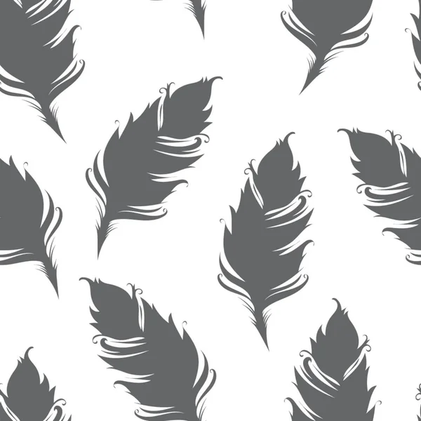 Silueta de plumas grises aislada sobre fondo blanco. Patrón sin costuras. Ilustración vectorial — Vector de stock