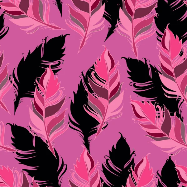 Plumas Patrón sin costuras. Ilustración vectorial. Fondo rosa — Vector de stock