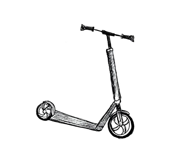 Esboço de scooter isolado no fundo branco. Conceito de transporte alternativo ecológico. Ilustração desenhada a Han — Fotografia de Stock