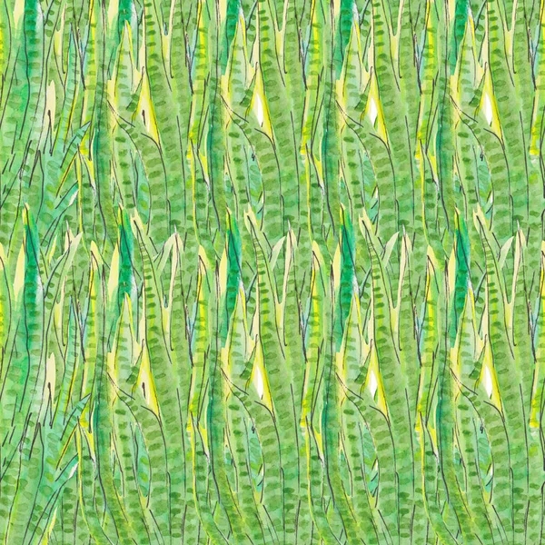 Grünes Gras nahtloses Muster. Handgezeichnete Illustration. Abstrakte Grunge Textur Hintergrund. Aquarelltapete. — Stockfoto