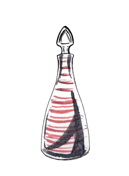 Dekoratív palack elszigetelt fehér alapon. Retró üveg. Akvarell kézzel rajzolt illusztráció — Stock Fotó
