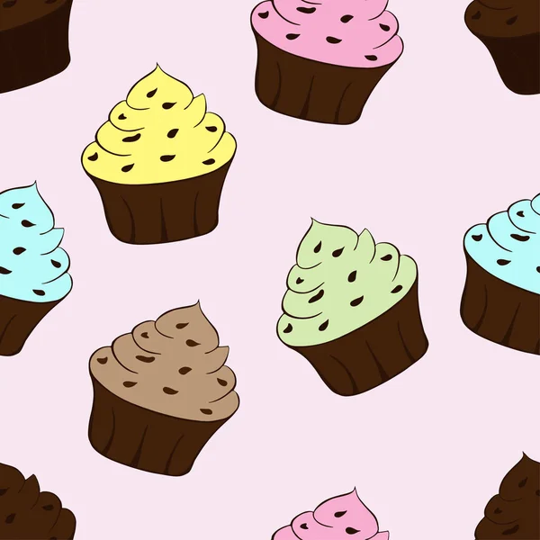 Chutné barevné cupcakes izolované na světle růžovém pozadí. Sladký, bezproblémový dezert. Vektorová ilustrace — Stockový vektor