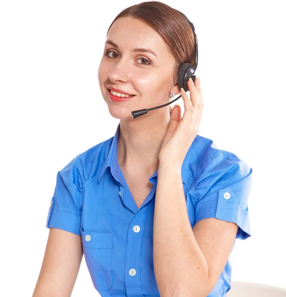 Retrato de mujer trabajadora de servicio al cliente, centro de llamadas sonriendo — Foto de Stock