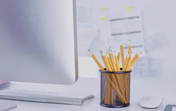 Desktop, documenten in de werkruimte op office tafel — Stockfoto