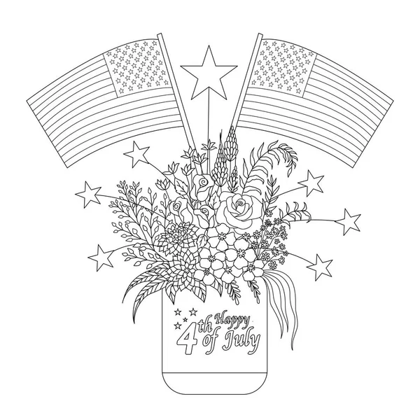 Amerikaanse Vlaggen Bloemen Decoraties Een Mason Jar Voor Ontwerpelement Kleuren — Stockvector