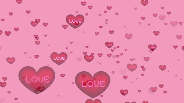 Красные Сердца Любовью Появляются Розовом Фоне Графика — стоковое видео