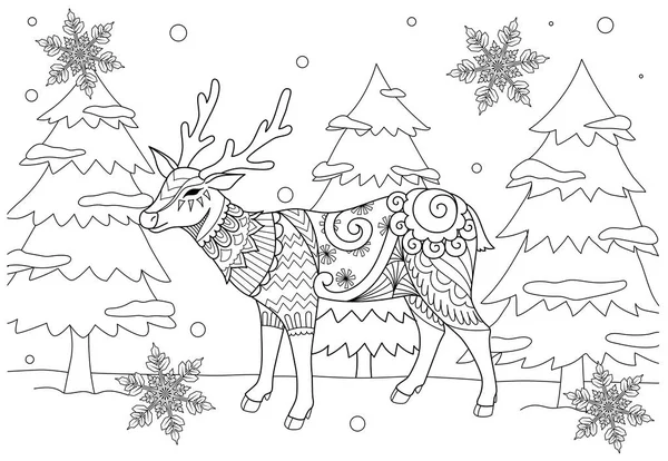 Coloring Book Page Adult Kid Colouring Picture Zentangle Stylized Chiristmas — Stock Vector