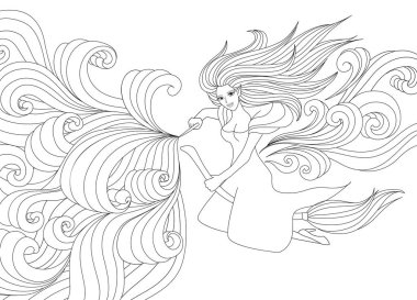 Cadılar Bayramı boyama sayfaları. Boyama kitabı yetişkinler için. Güzel cadı Magic kaydırma ile yazım. Doodle ve zentangle öğeleri ile çizim antistress serbest kroki.