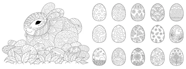 Feliz Pascua Conjunto Para Colorear Libro Otro Elemento Diseño Ilustración — Vector de stock