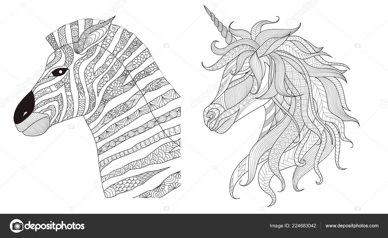 Zentangle Stylized Zebra Unicorn Printed Product Coloring Book ...