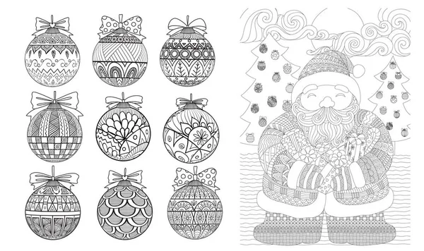 Christmas Set Design Element Coloring Book Page Vector Illustration — Stock Vector